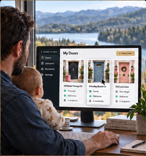 A parent using Sanctuary Doors at home